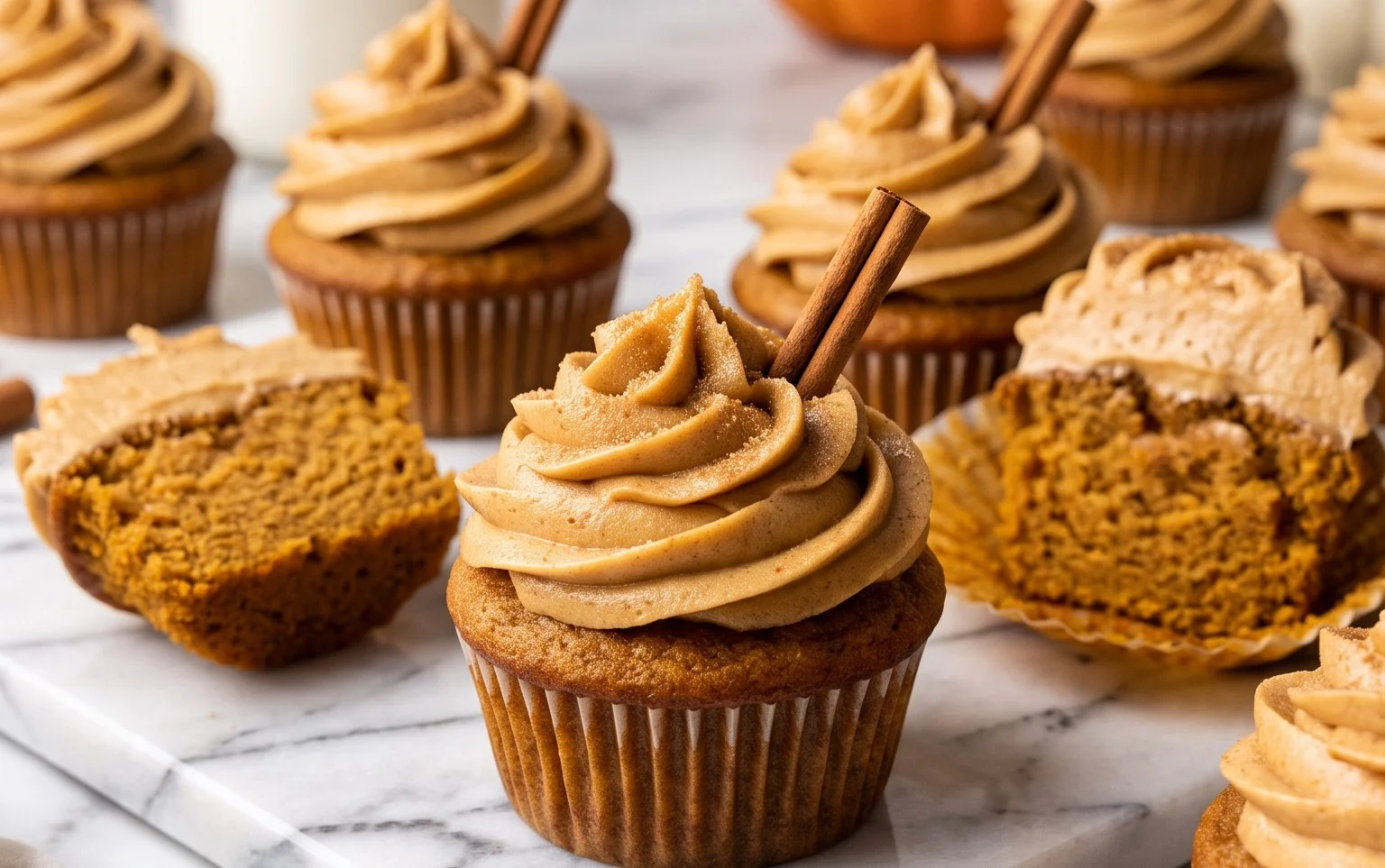 Vanilla Chai Pumpkin Latte Cupcakes-Rich Frosting