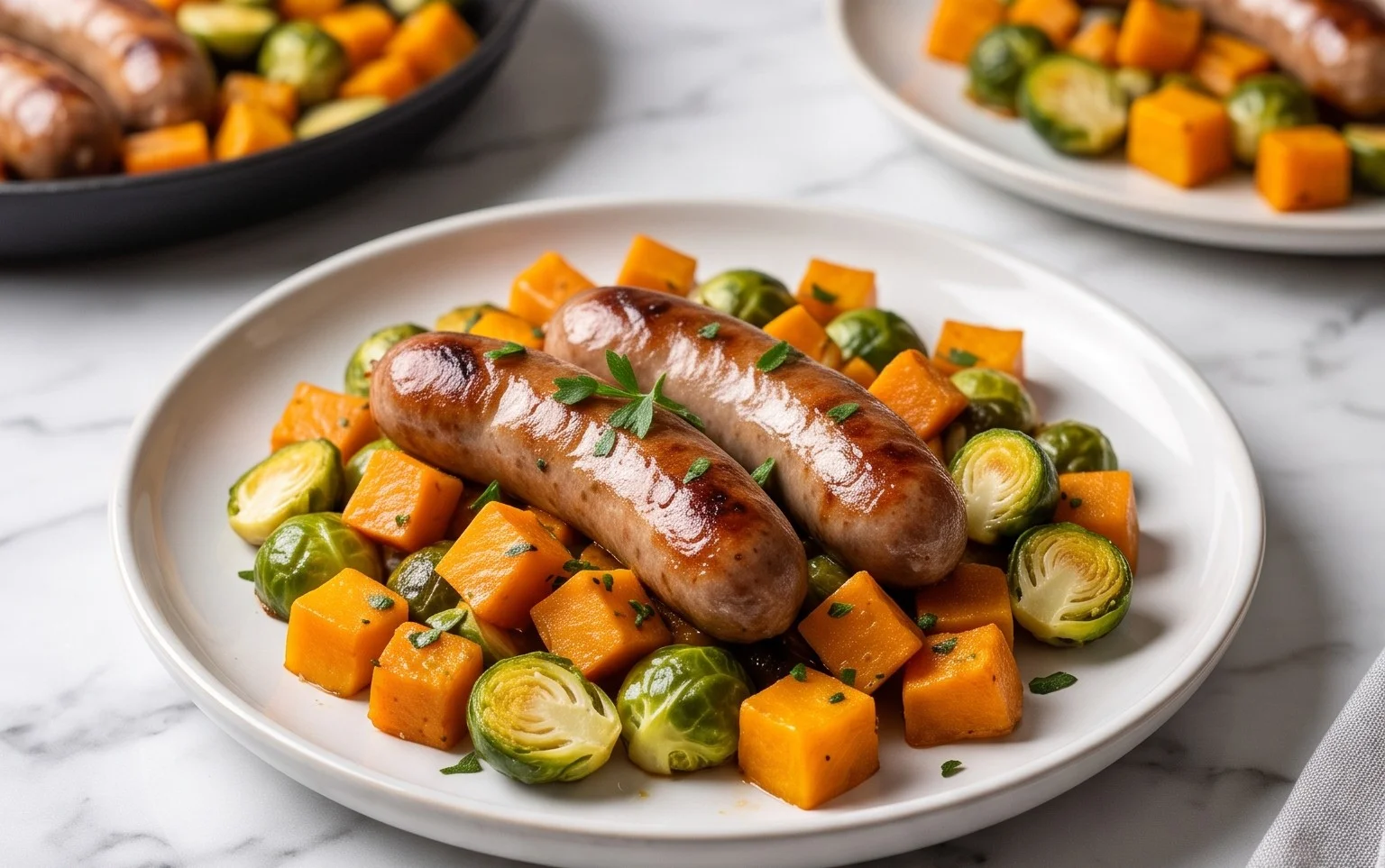 Autumn Sausage Dinner Butternut Squash Brussels Sprouts