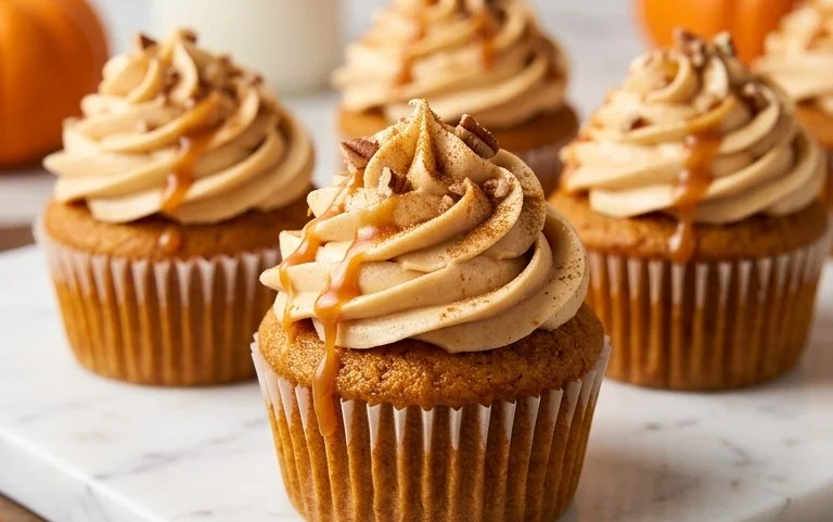 Cozy Pumpkin Cupcakes Caramel Cream Cheese Frosting